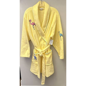 CYPRESS Bath Robe Womens X-Large Yellow with Popcorn Flamingos #95320 NWT